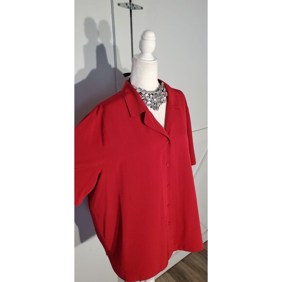 LIZ BAKER BLOUSE RED SHORT SLEEVE POLYESTER SIZE 24W(3X) - Picture 3 of 9
